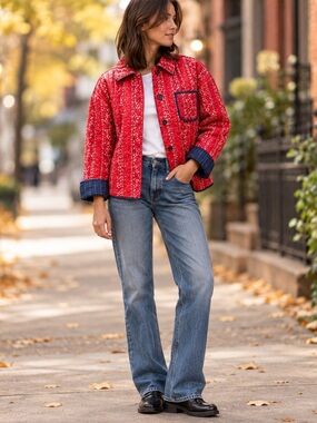 Free People Alexie Quilted Jacket Cherry Combo Size S NWT